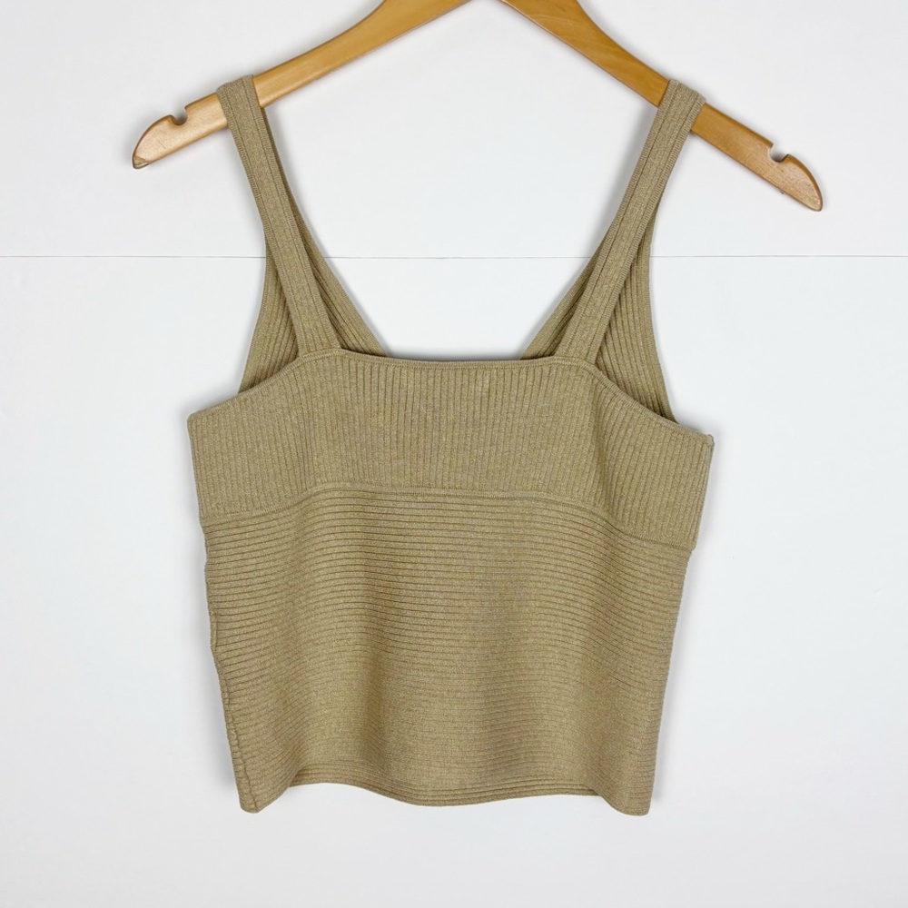 Banana Republic Tank Top Size Petite Medium Tan Gold Metallic Ribbed V Neck New - Picture 2 of 8